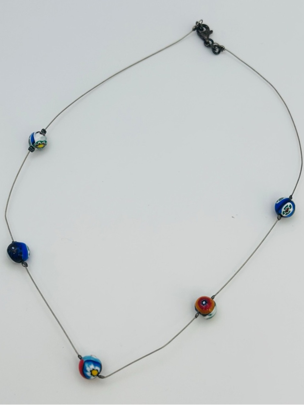 Italy Sterling Handcrafted Murano Glass Millefiori Bead Choker Necklace 4.3 G